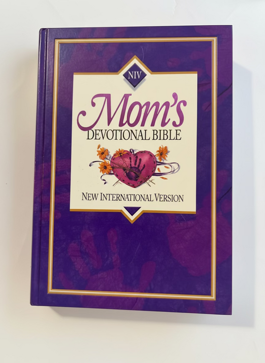 Purple 'Mom's Devotional Bible' with a heart design on a white background